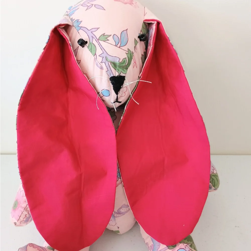 Vintage Handmade Pink Floral Fabric Bunny Rabbit Stuffed Animal Easter Decor 18